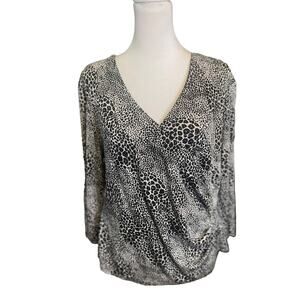 Alex Evenings Faux Wrap Animal Print Knit Dressy Top Petite Size Large